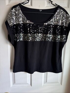 Black Sequin Accent Women’s Top